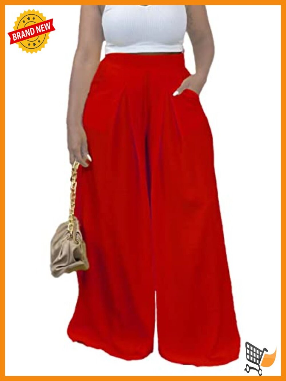 High Waisted Wide Leg Palazzo Trousers with Pockets Plus Size